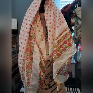 Vintage Sears oversized pink/green floral scarf